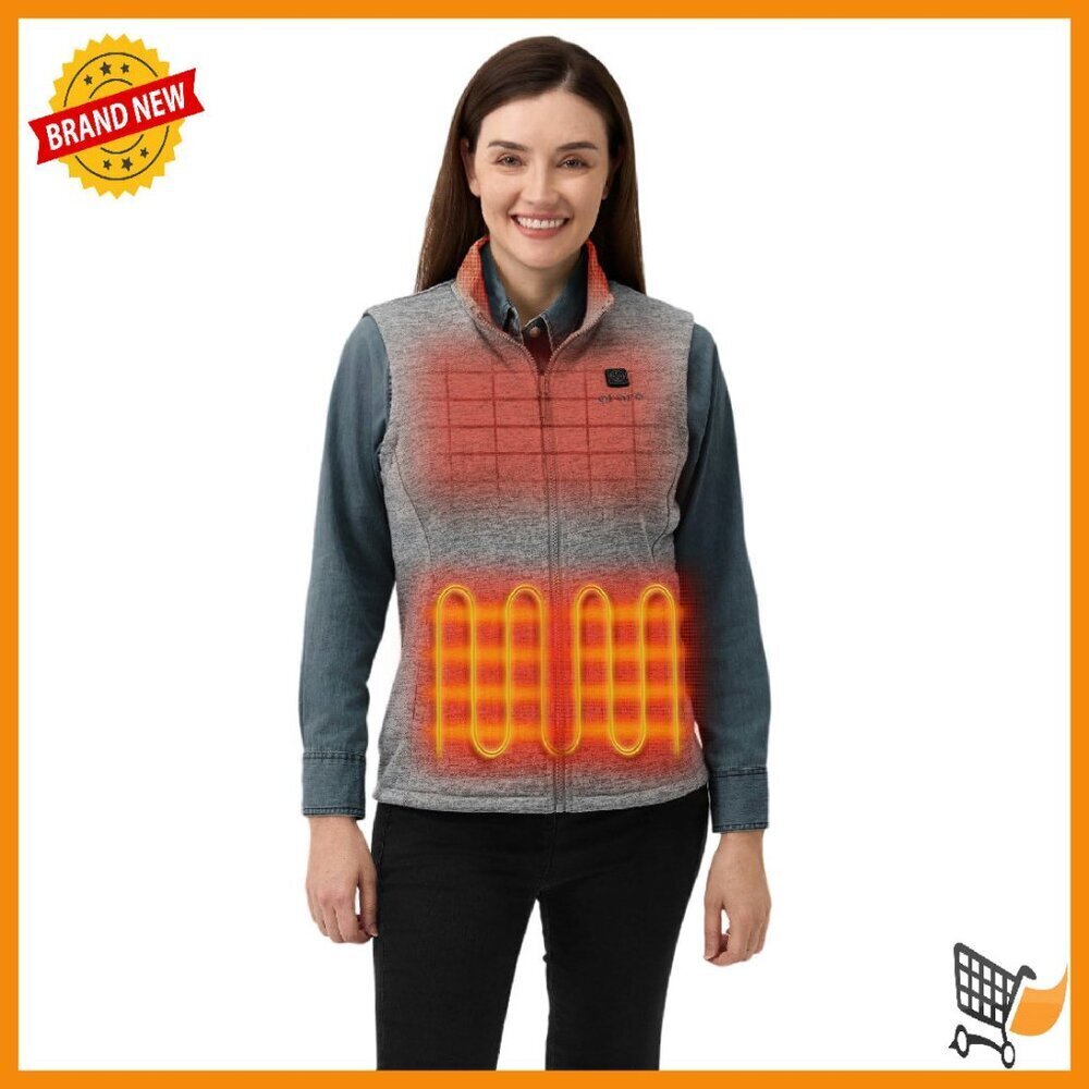 Women's Heated Fleece Vest with Battery, 4-Zone Heating, Machine Washable